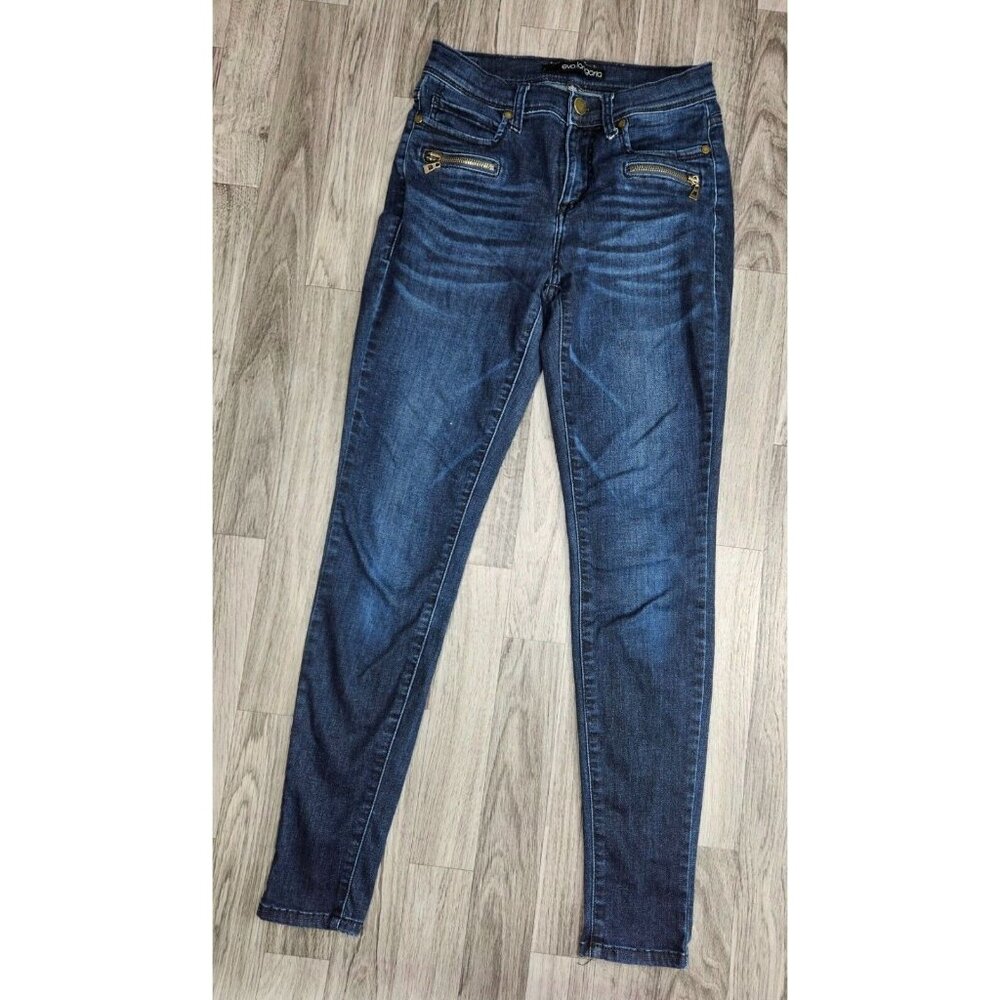 (3/$35)‎ Eva Longoria Womens Size 2 Mid Rise Skinny Denim Blue Jeans Jeggings
